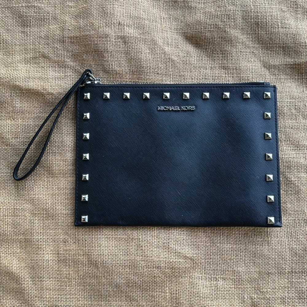 Michael Kors Black Studded Wristlet Wallet Bag